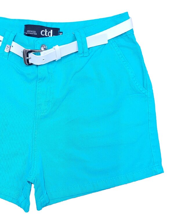 Shorts Sarja Azul Turquesa C/ Cinto Feminino - Image 2